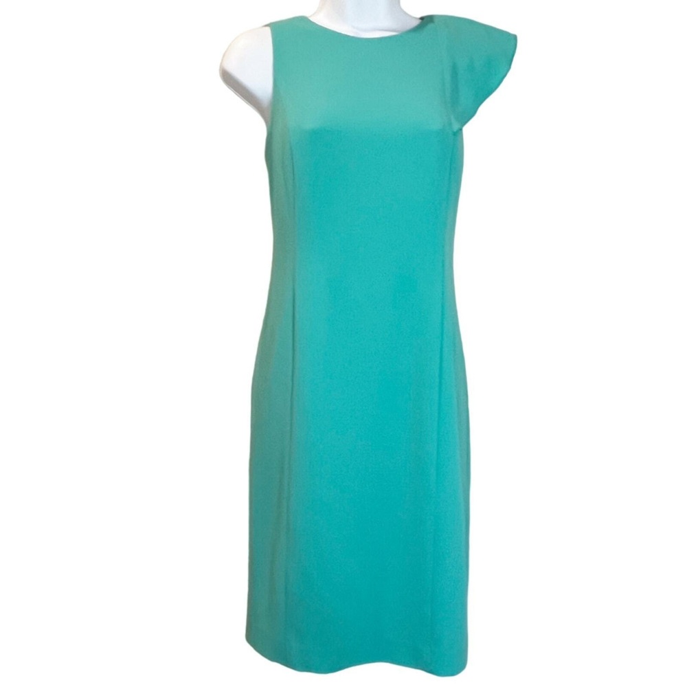 Ann Taylor Teal Sheath Asymmetrical Amazing Dress Women Size 10‎ petite NWT
